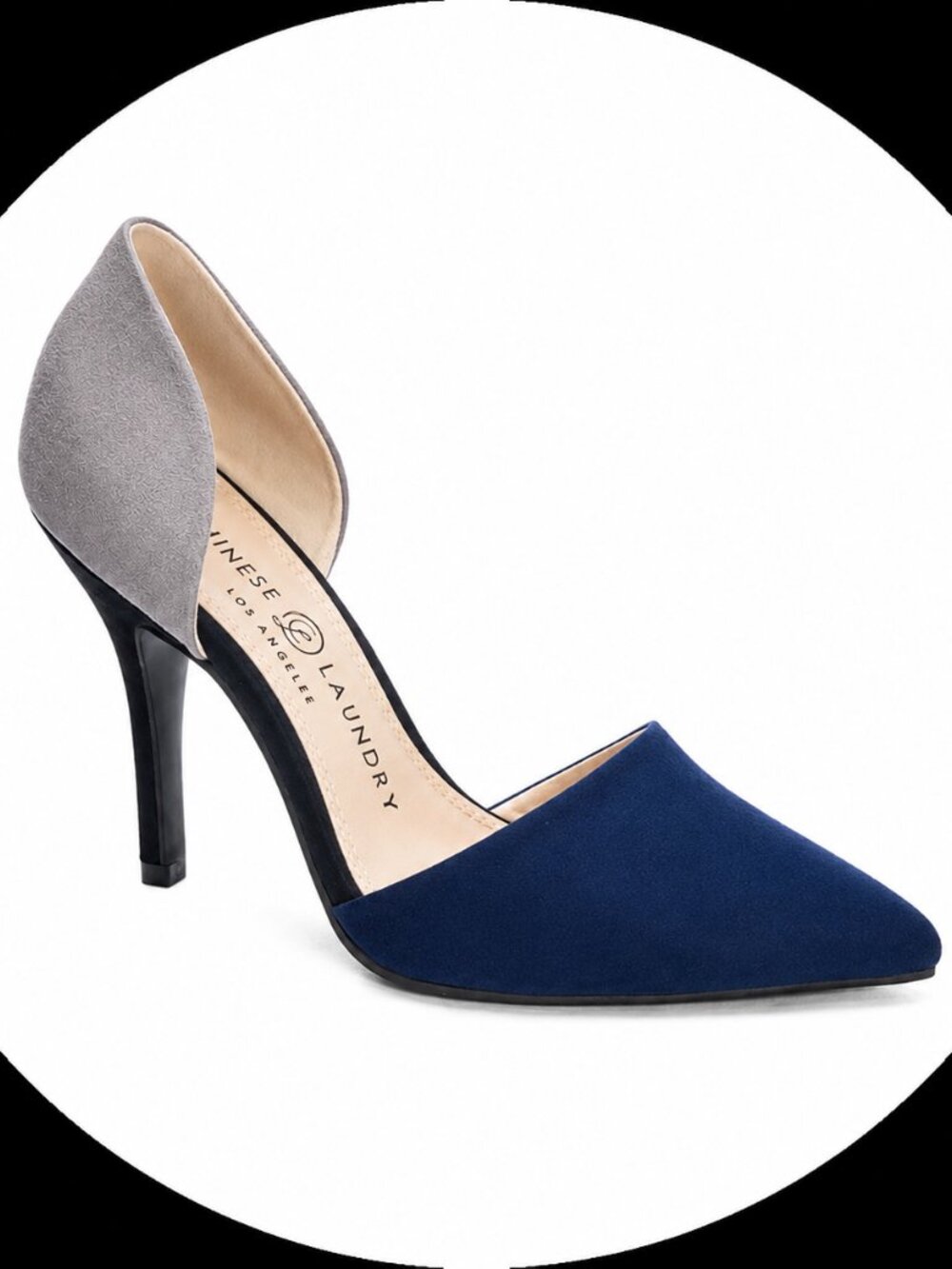 Chinese Laundry Navy and Gray Z-Stella D'Orsay Colorblock Pointed Toe Heels